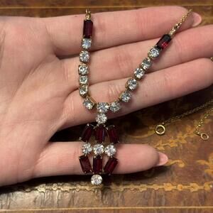 Vintage Ruby Red & clear rhinestone necklace
